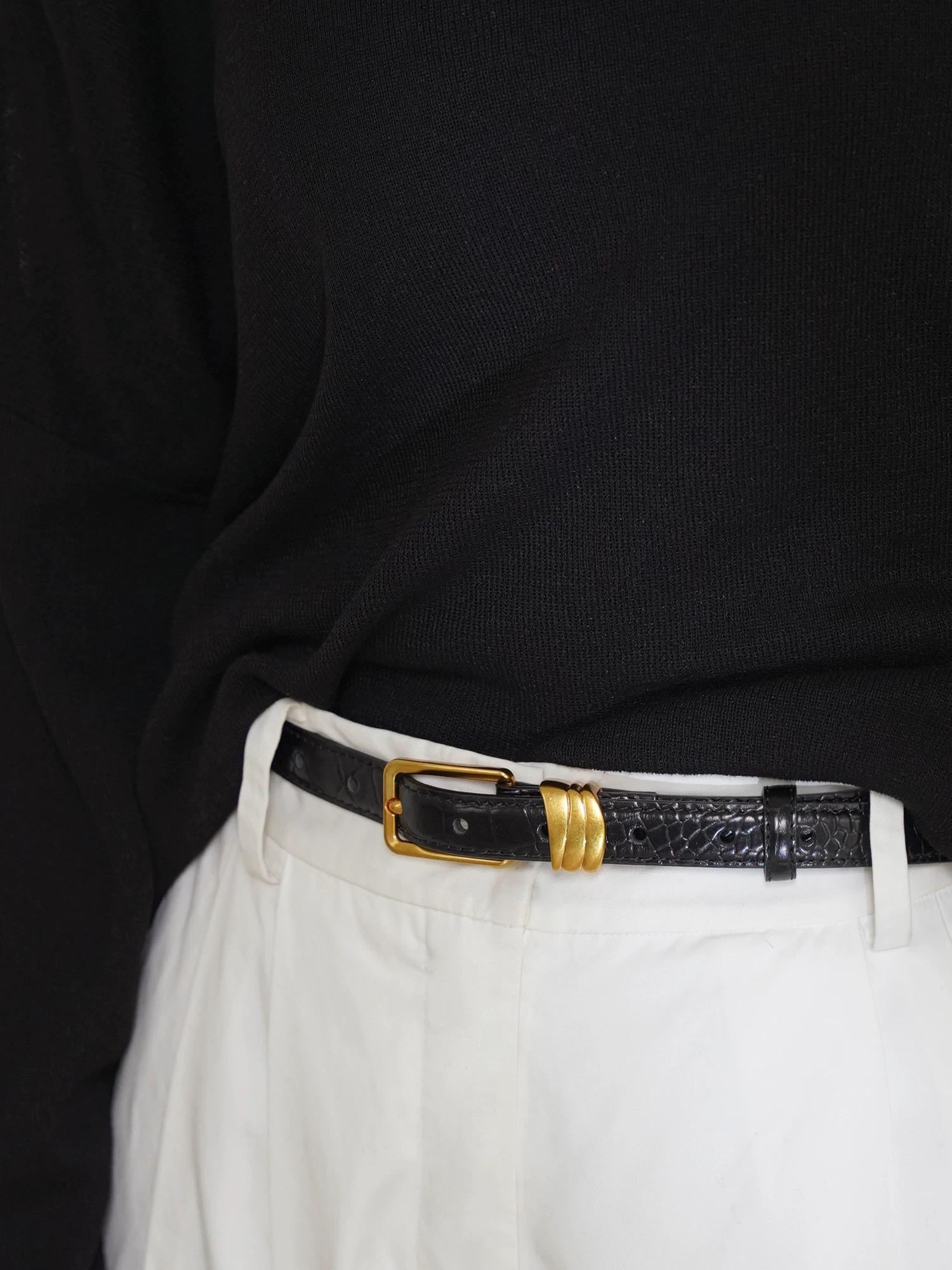 Leather Belt with Gold Tone Hardware