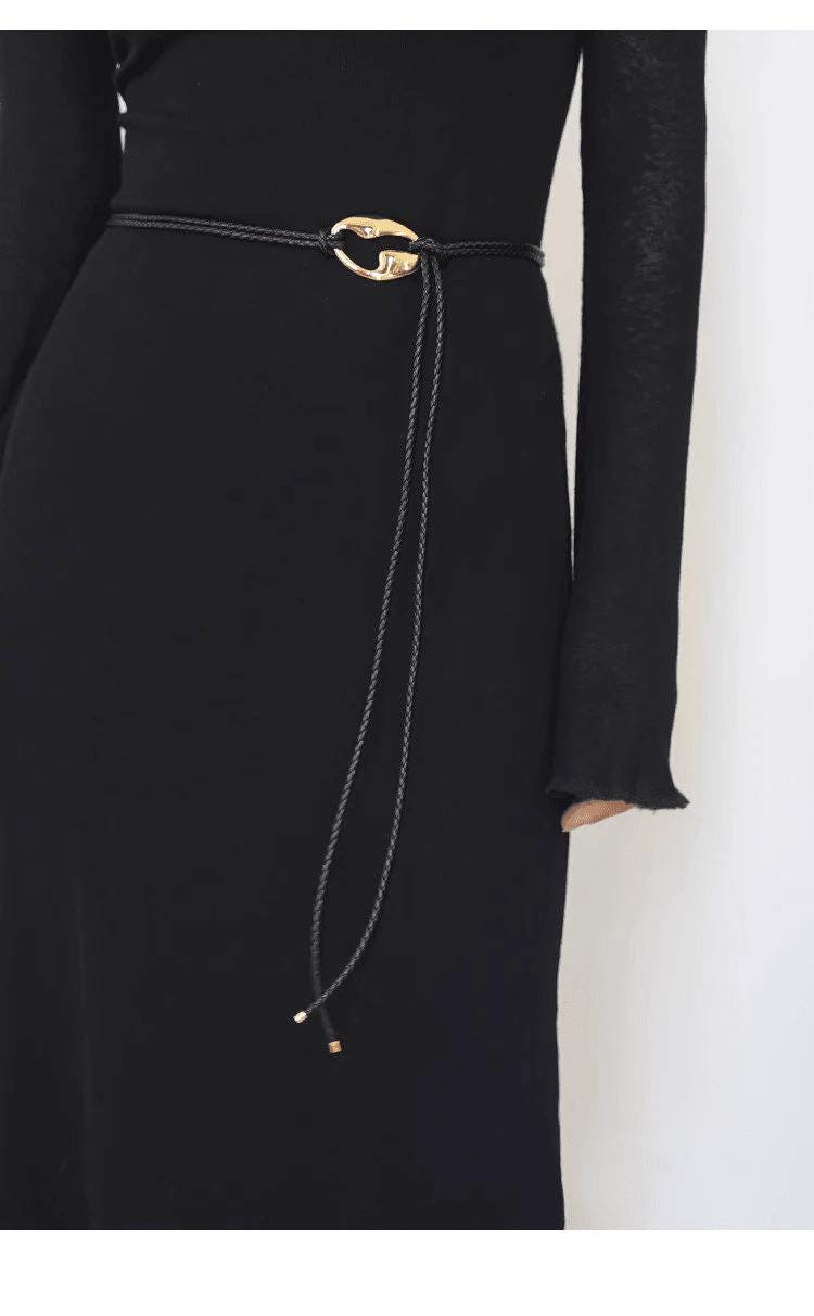 Extra Long Microfiber Rope Knotted Belt and Matching Necklace