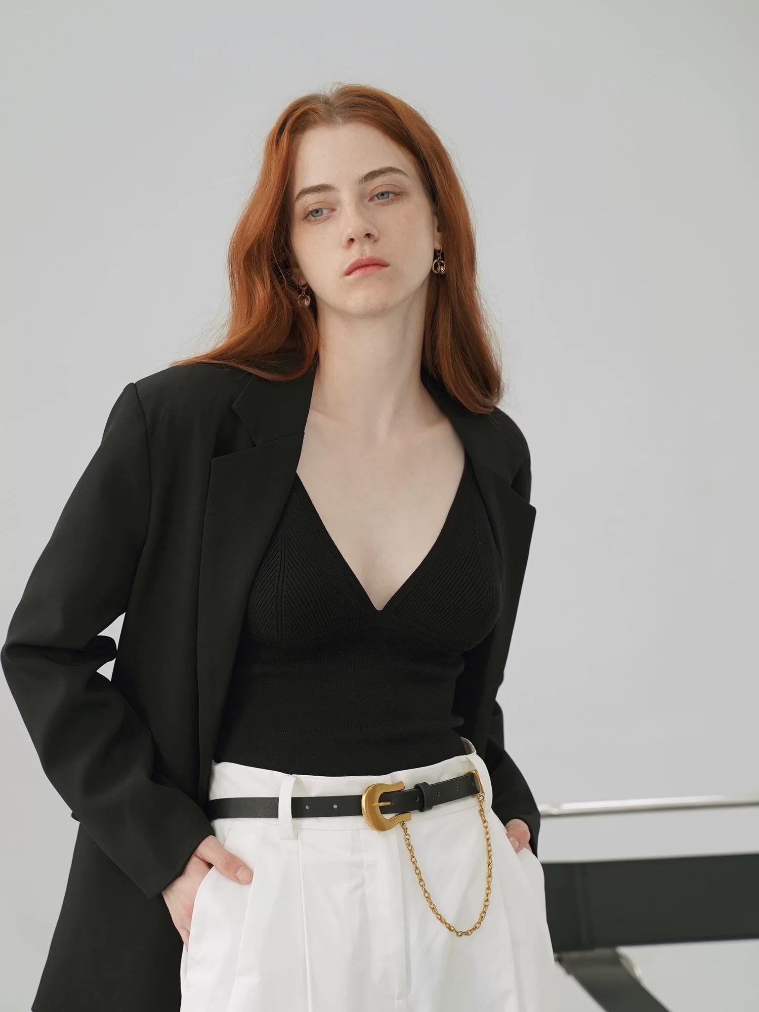 Black Leather Belt with Gold Buckle and Dangling Chain