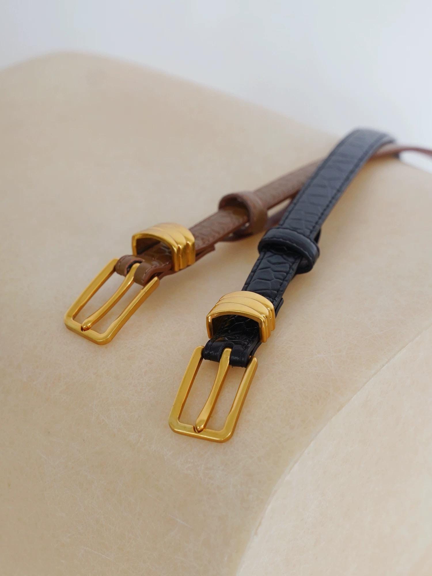 Leather Belt with Gold Tone Hardware
