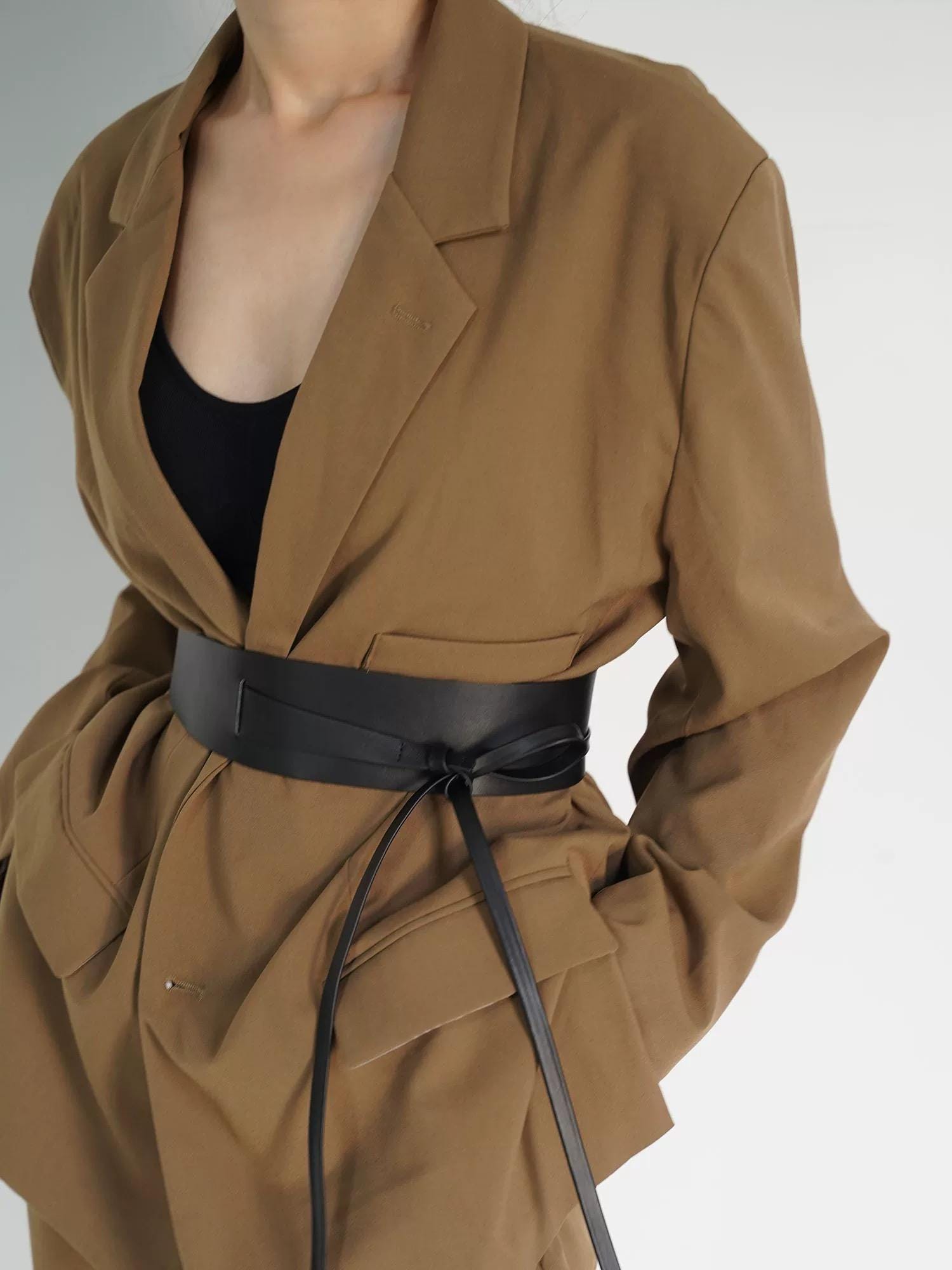 Wide Wrap Leather Belt, Obi Belt