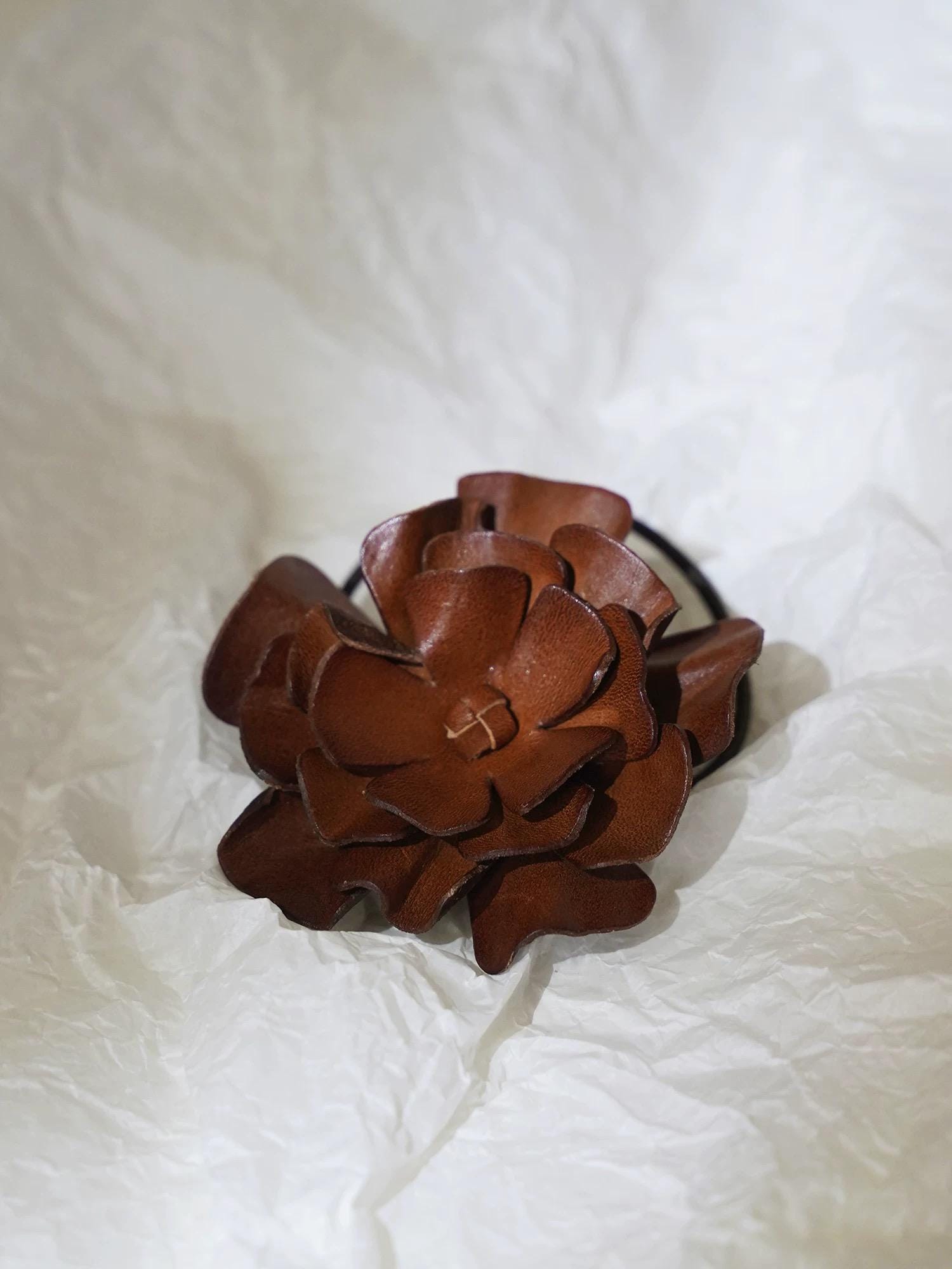 Leather Flower Hair Tie
