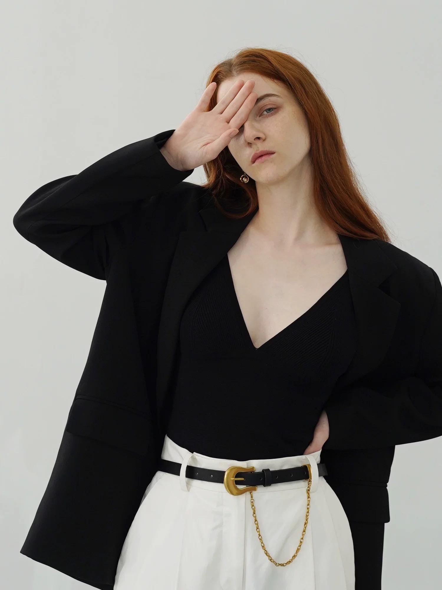 Black Leather Belt with Gold Buckle and Dangling Chain