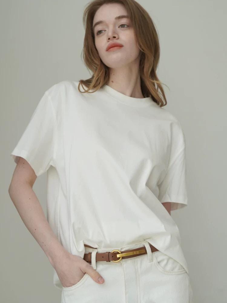 Minimal Skinny Brown Belt with Gold Bar Buckle