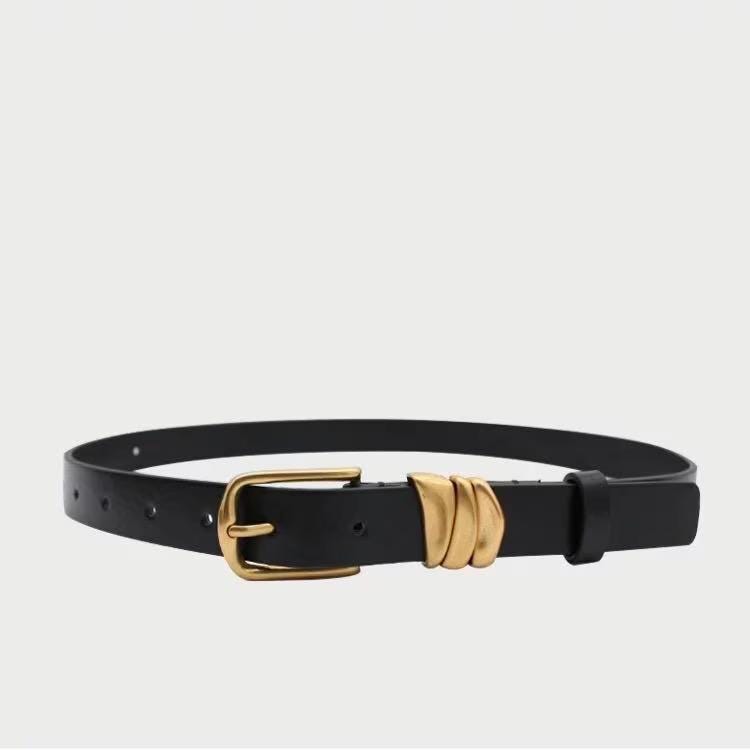 Black Leather Belt with Gold Tone Hardware