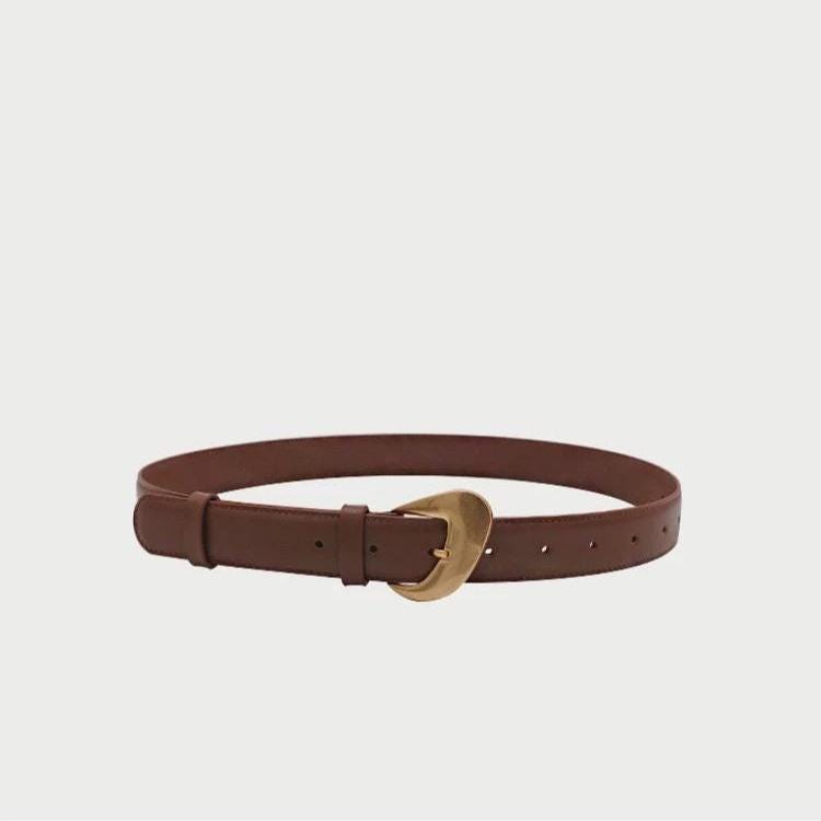 Leather Belt with Large Gold Sculptural Buckle