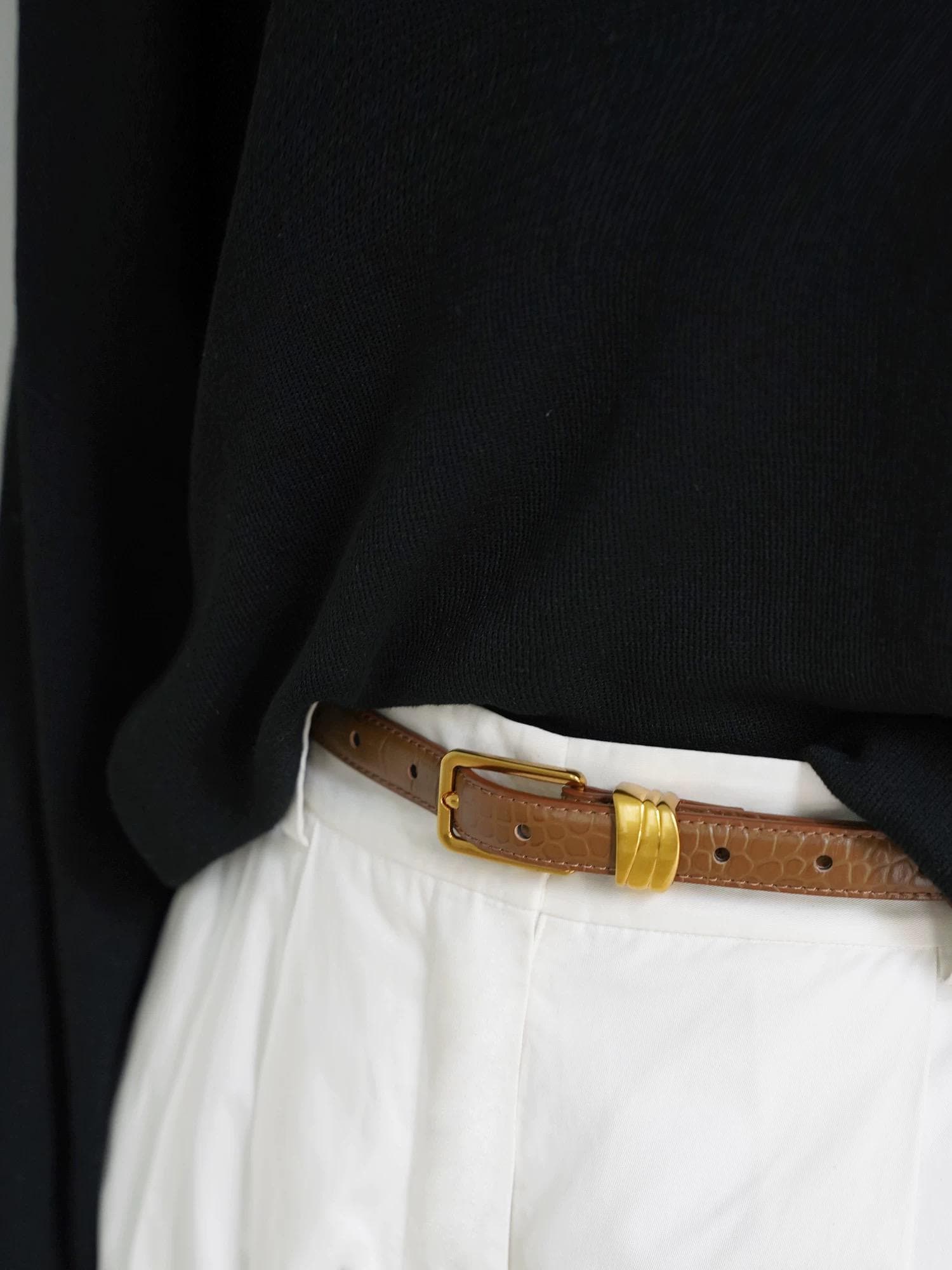 Leather Belt with Gold Tone Hardware