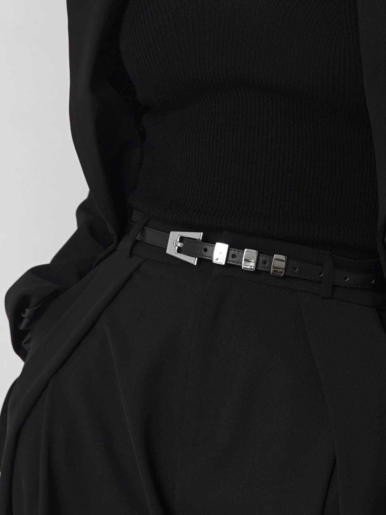 Slim Belt with Silver Metal Buckle