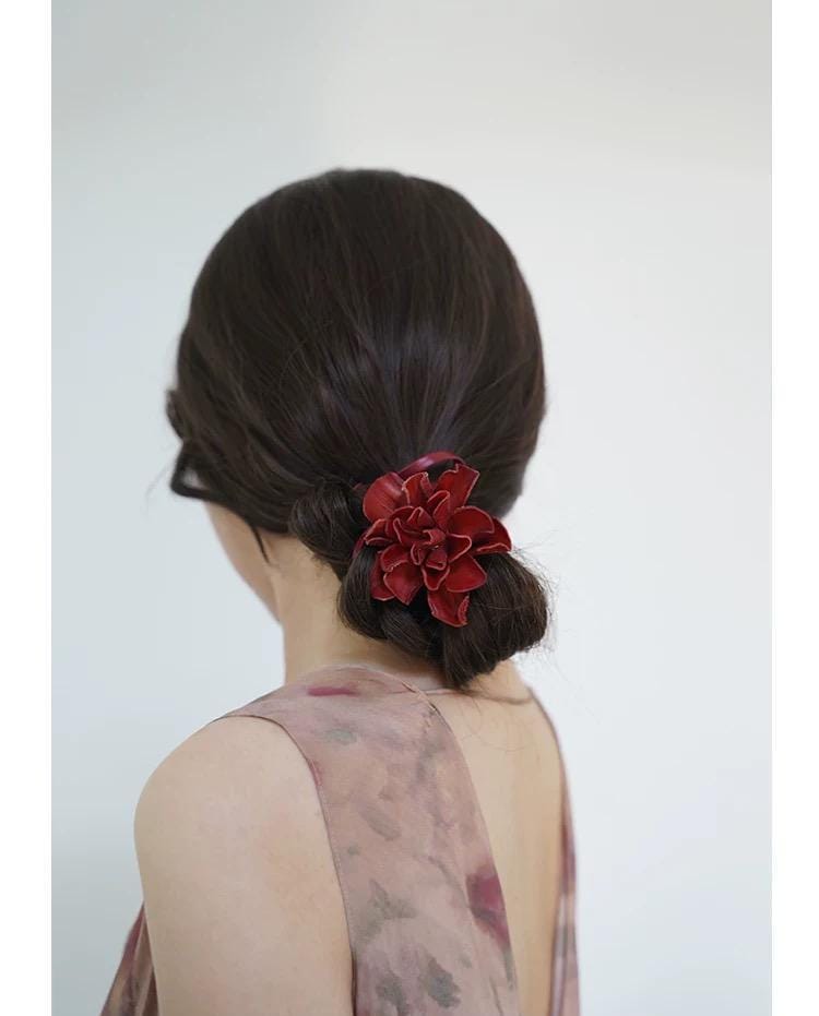 Long Leather Choker, Neck Wrap Around Flower