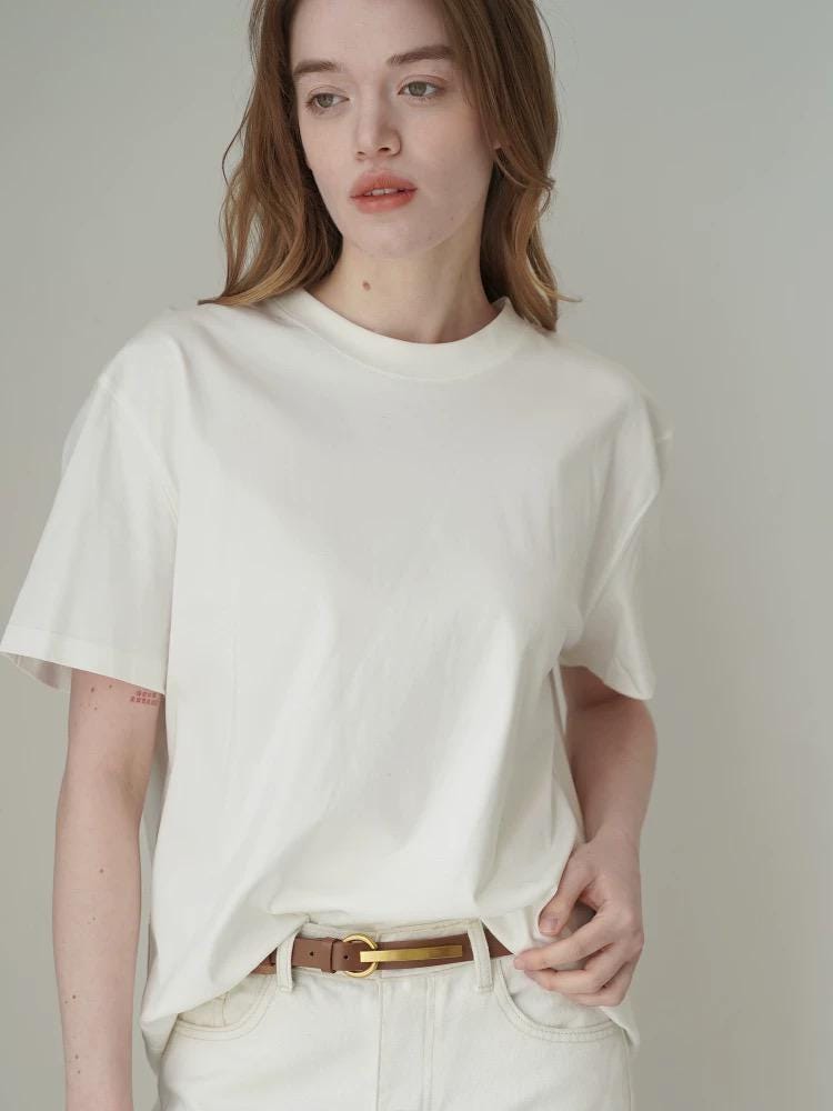 Minimal Skinny Brown Belt with Gold Bar Buckle