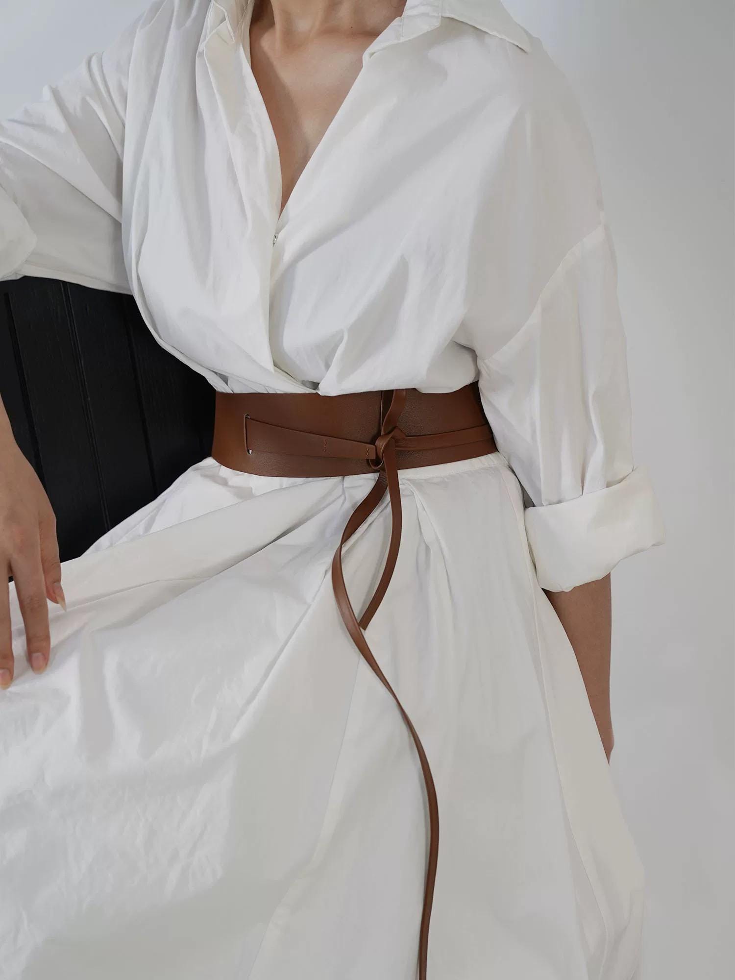 Wide Wrap Leather Belt, Obi Belt