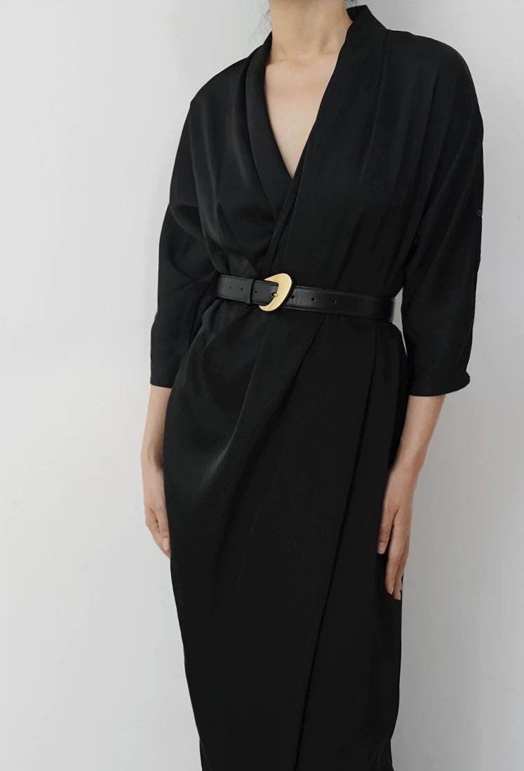 Leather Belt with Large Gold Sculptural Buckle