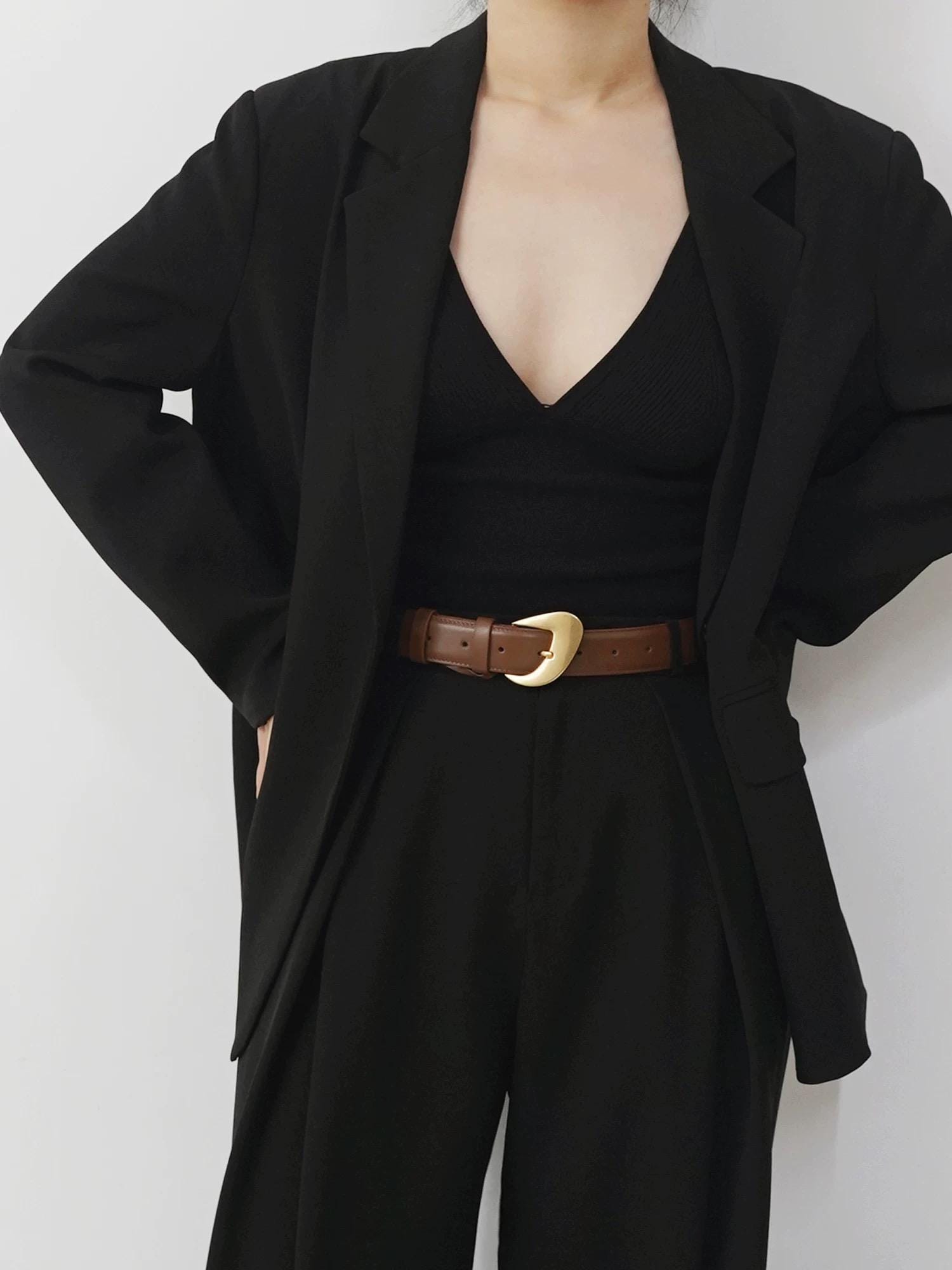 Leather Belt with Large Gold Sculptural Buckle