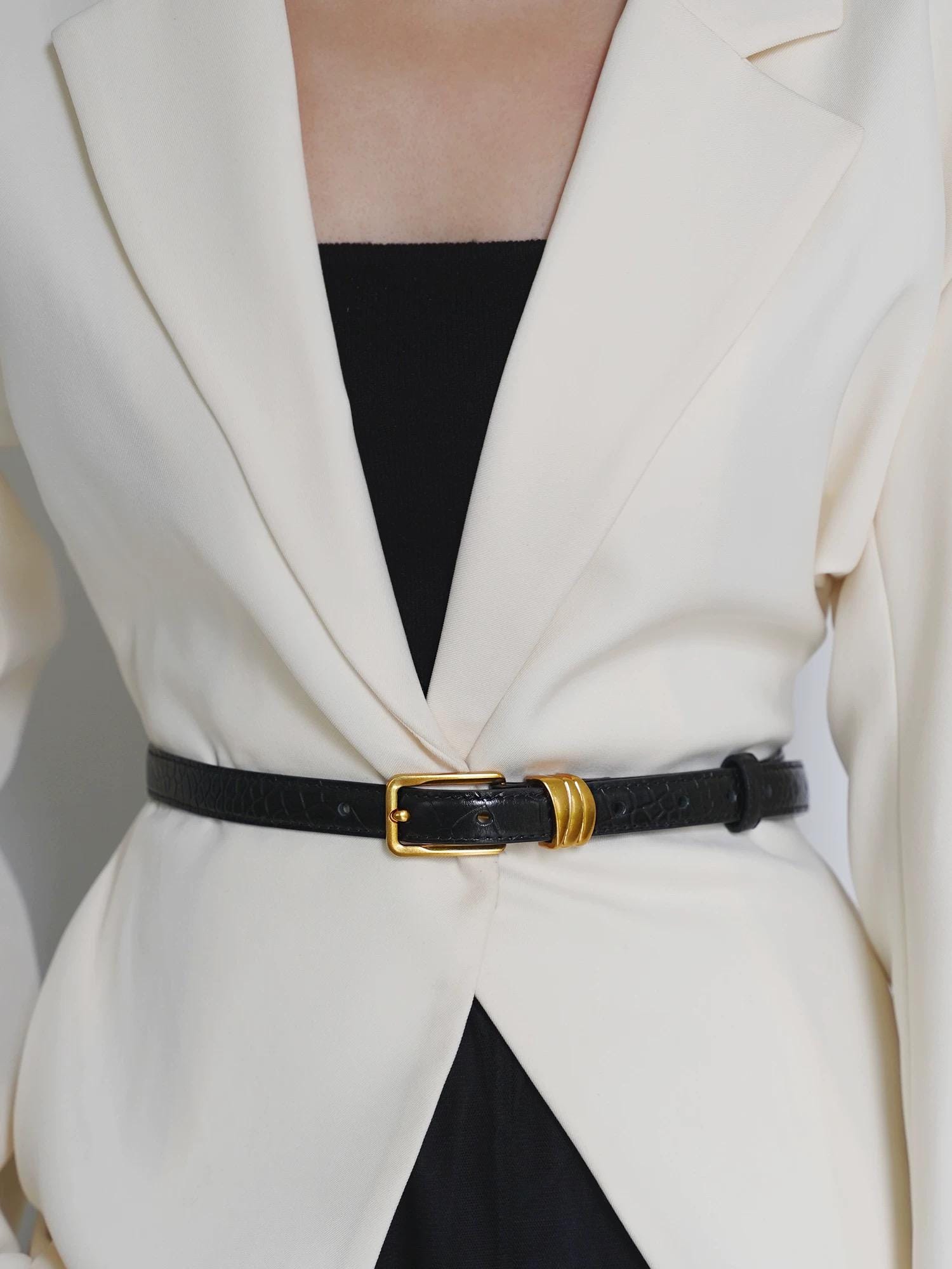 Leather Belt with Gold Tone Hardware