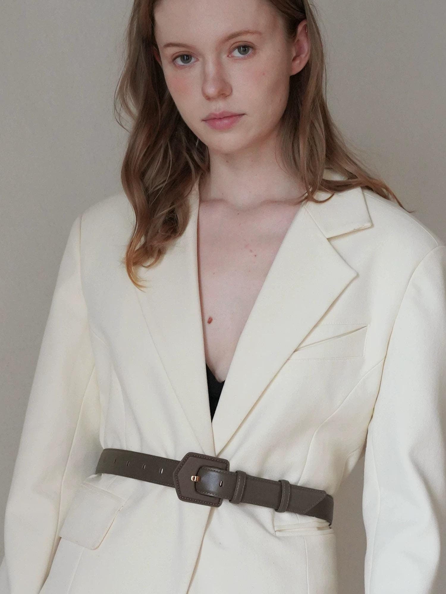 Wide Belt with Leather Buckle