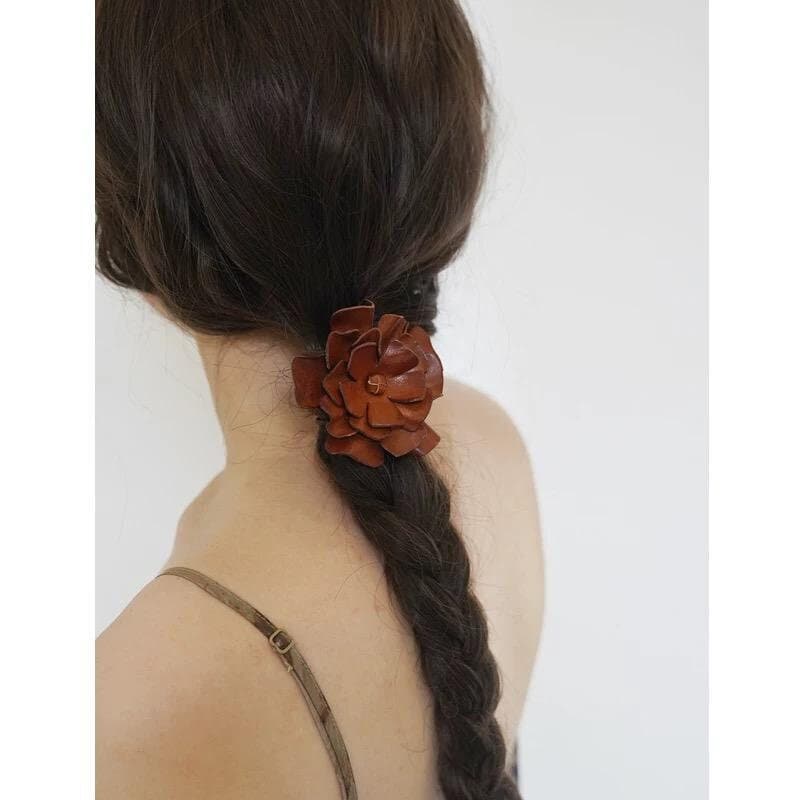 Leather Flower Hair Tie