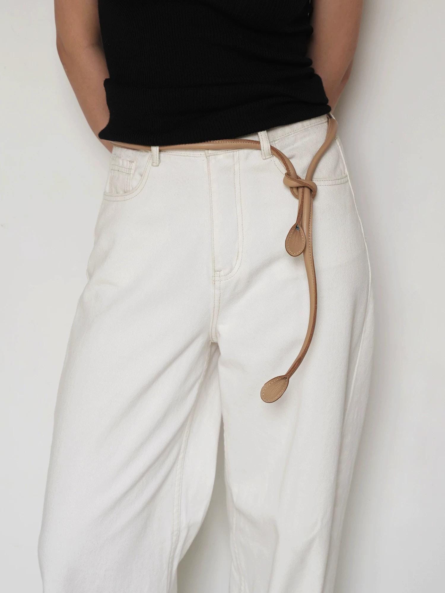 Top Grain Leather Rope, Stylish Long Knotted Belt