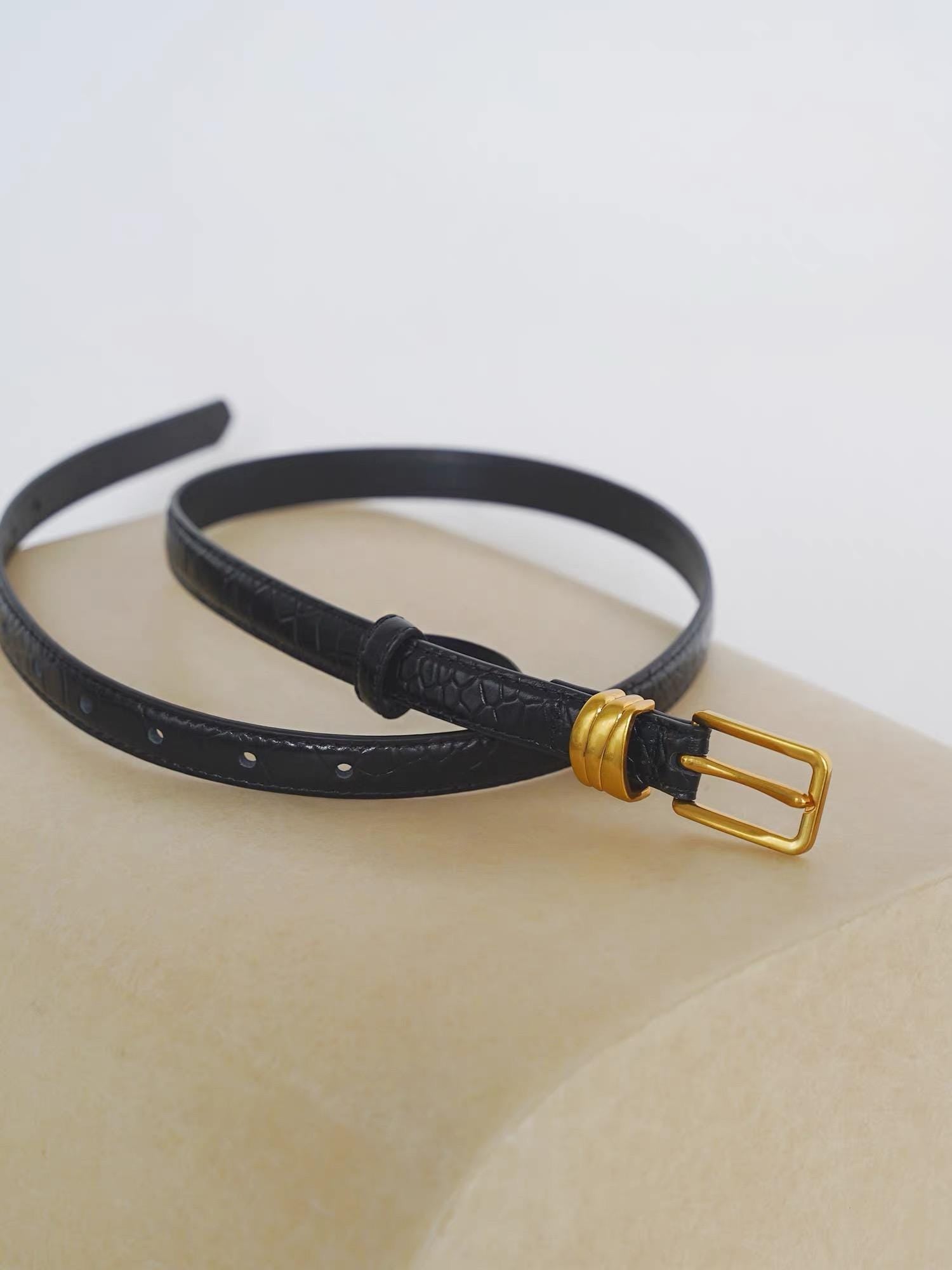 Leather Belt with Gold Tone Hardware
