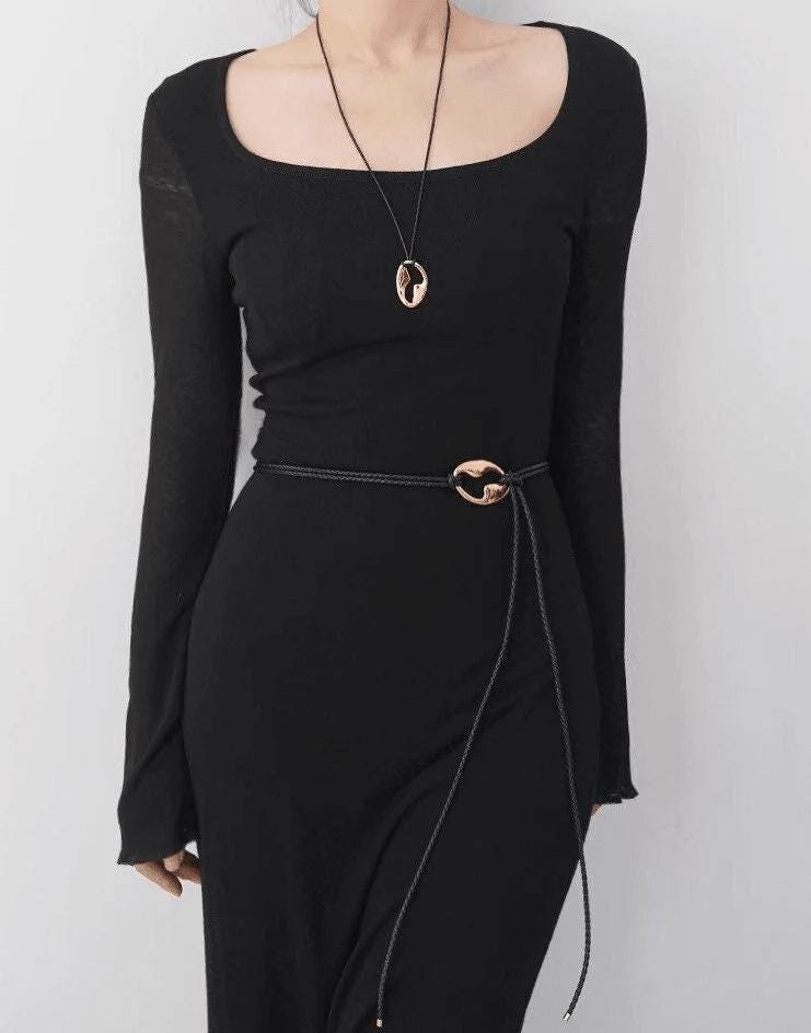 Extra Long Microfiber Rope Knotted Belt and Matching Necklace