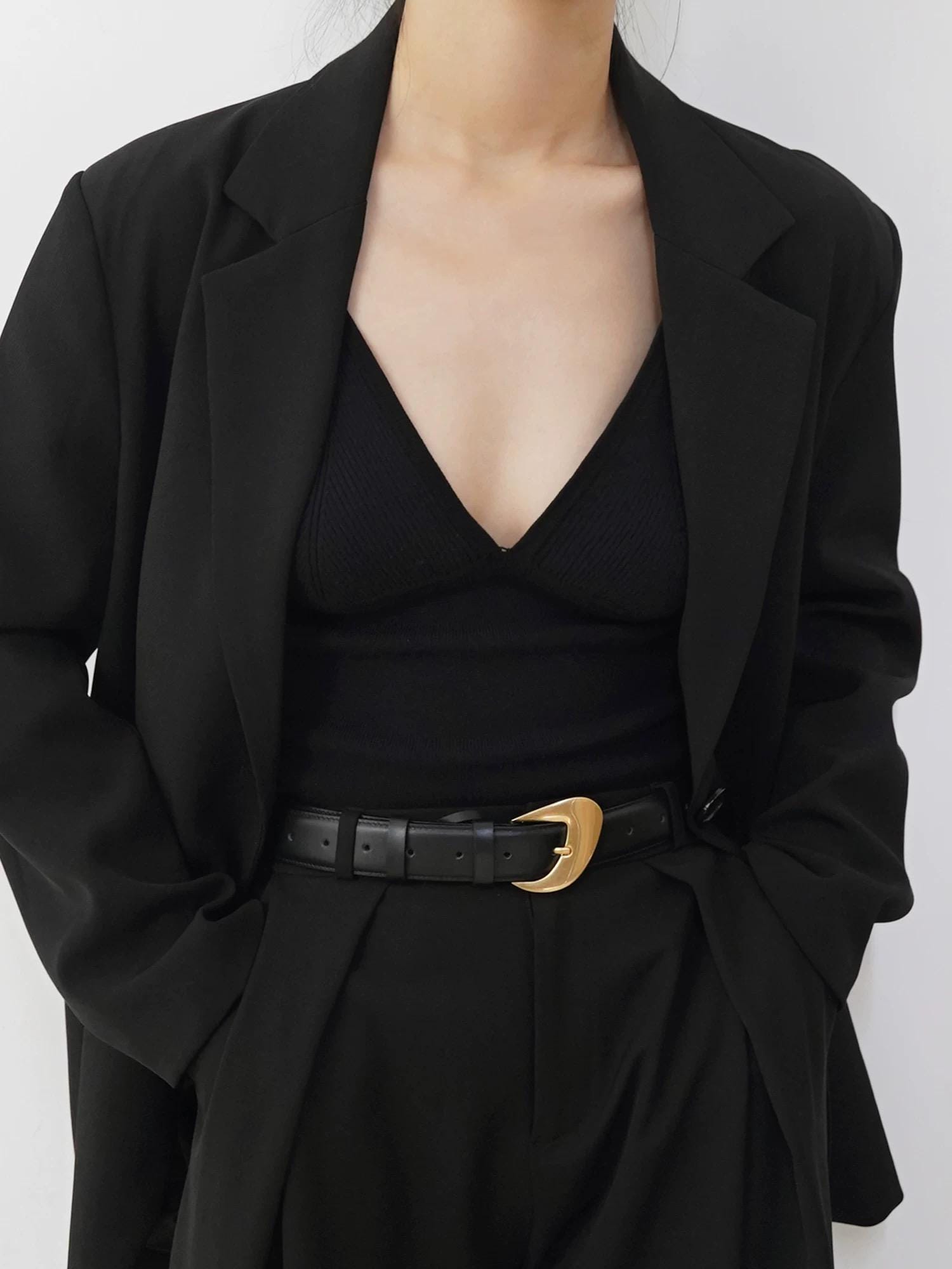 Leather Belt with Large Gold Sculptural Buckle