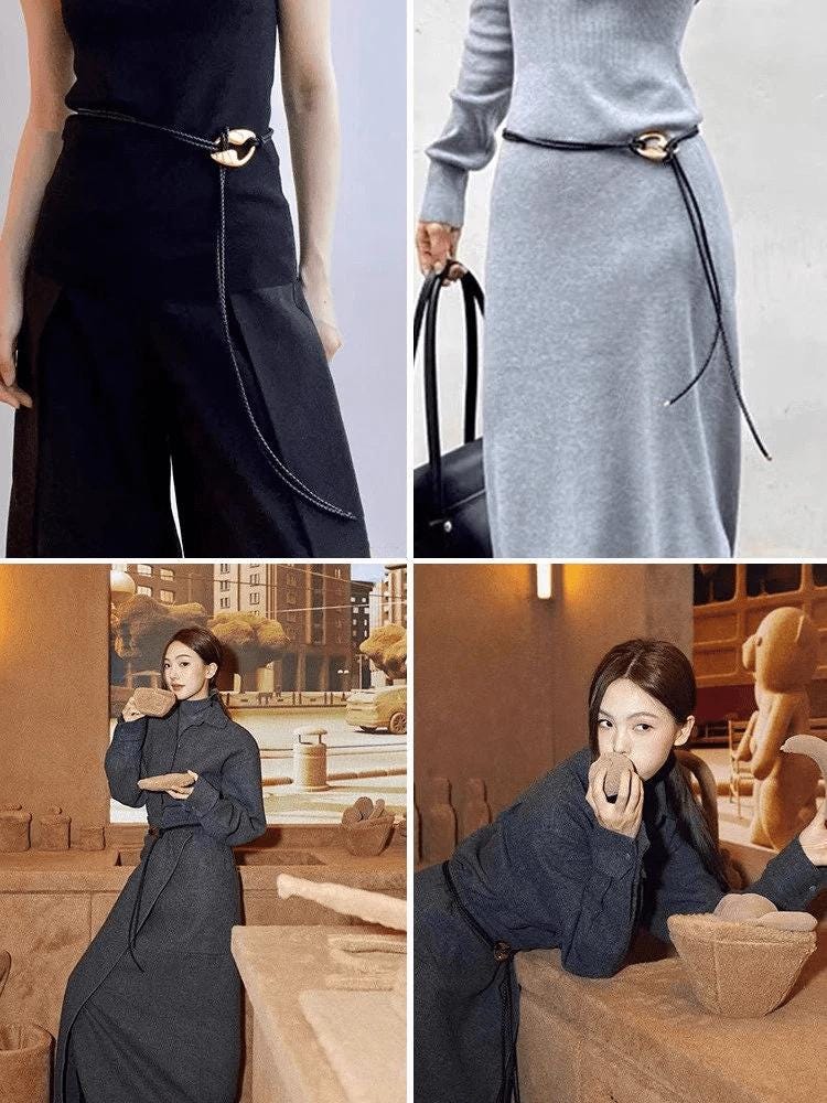 Extra Long Microfiber Rope Knotted Belt and Matching Necklace