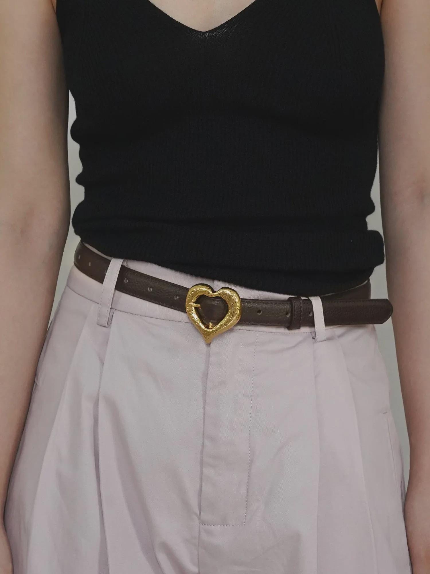 Leather Belt with Hammered Heart Buckle