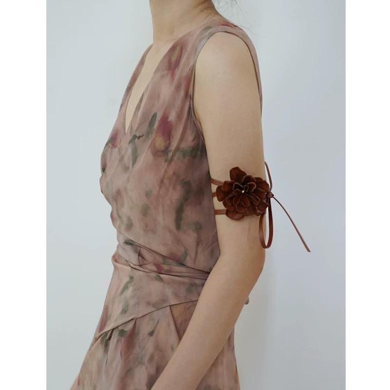 Long Leather Choker, Neck Wrap Around Flower