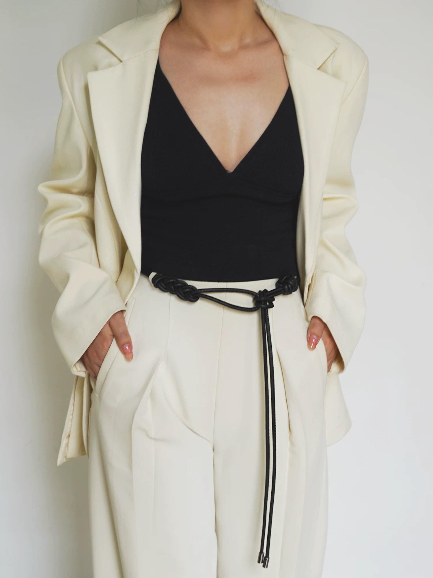 Microfiber Leather Rope Belt with Knots