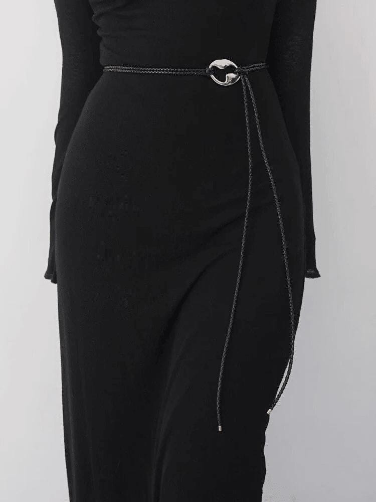 Extra Long Microfiber Rope Knotted Belt and Matching Necklace