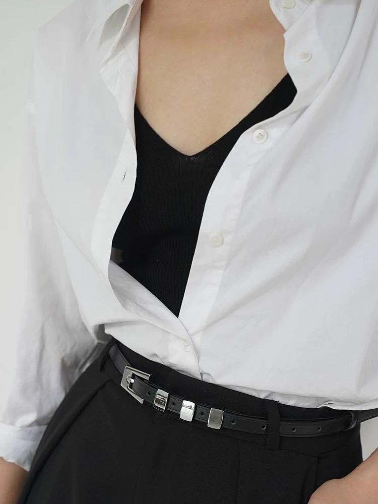 Slim Belt with Silver Metal Buckle