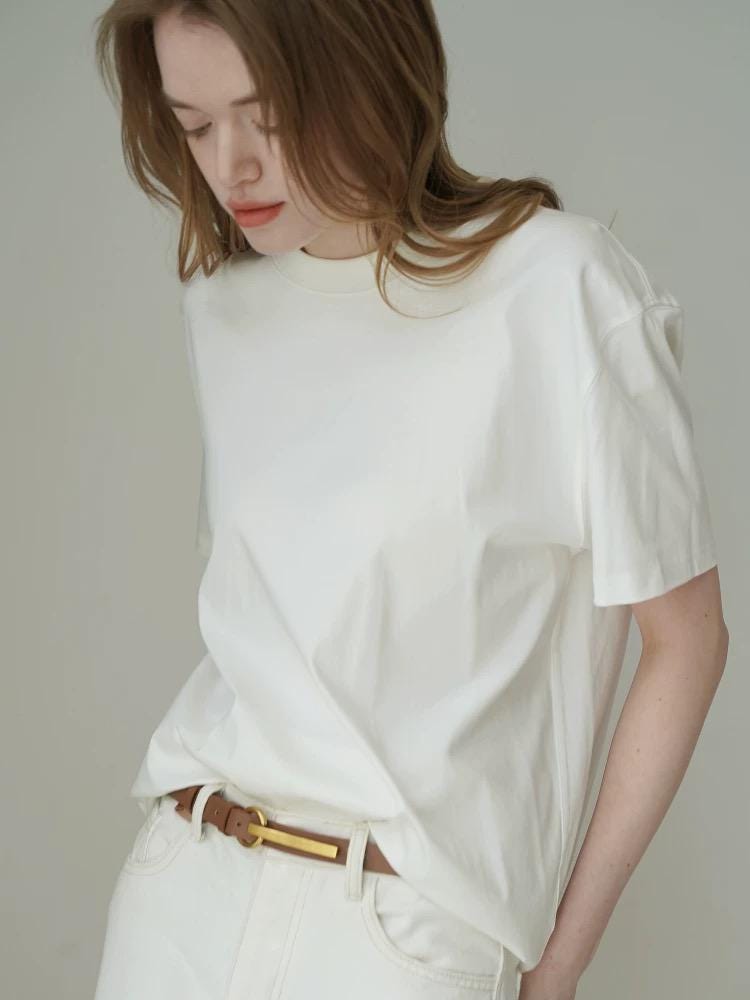 Minimal Skinny Brown Belt with Gold Bar Buckle