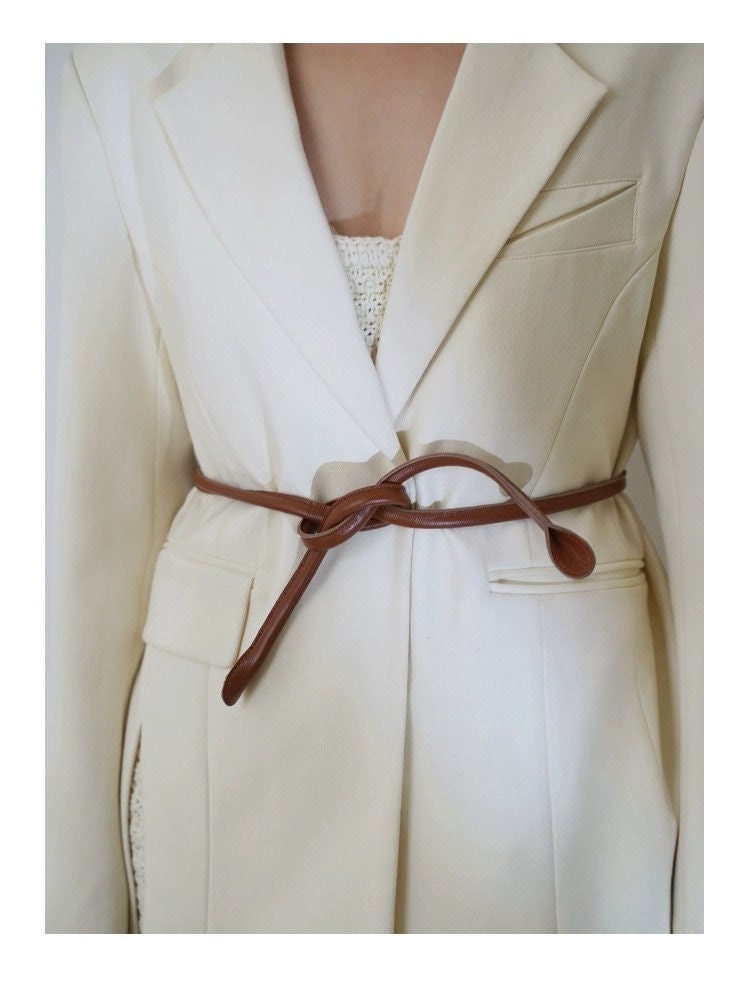 Top Grain Leather Rope, Stylish Long Knotted Belt