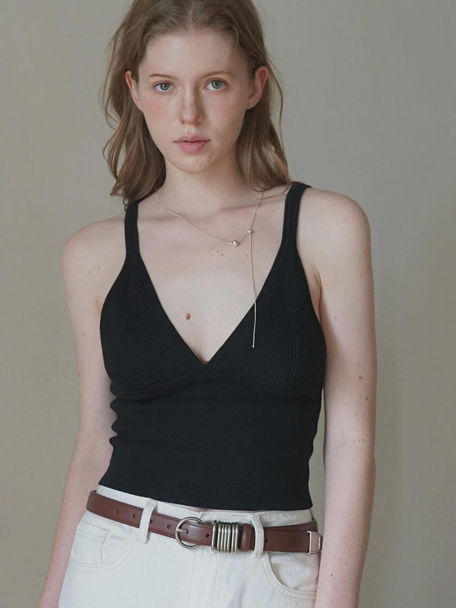 Leather Belt with Silver 7-Ring Buckle