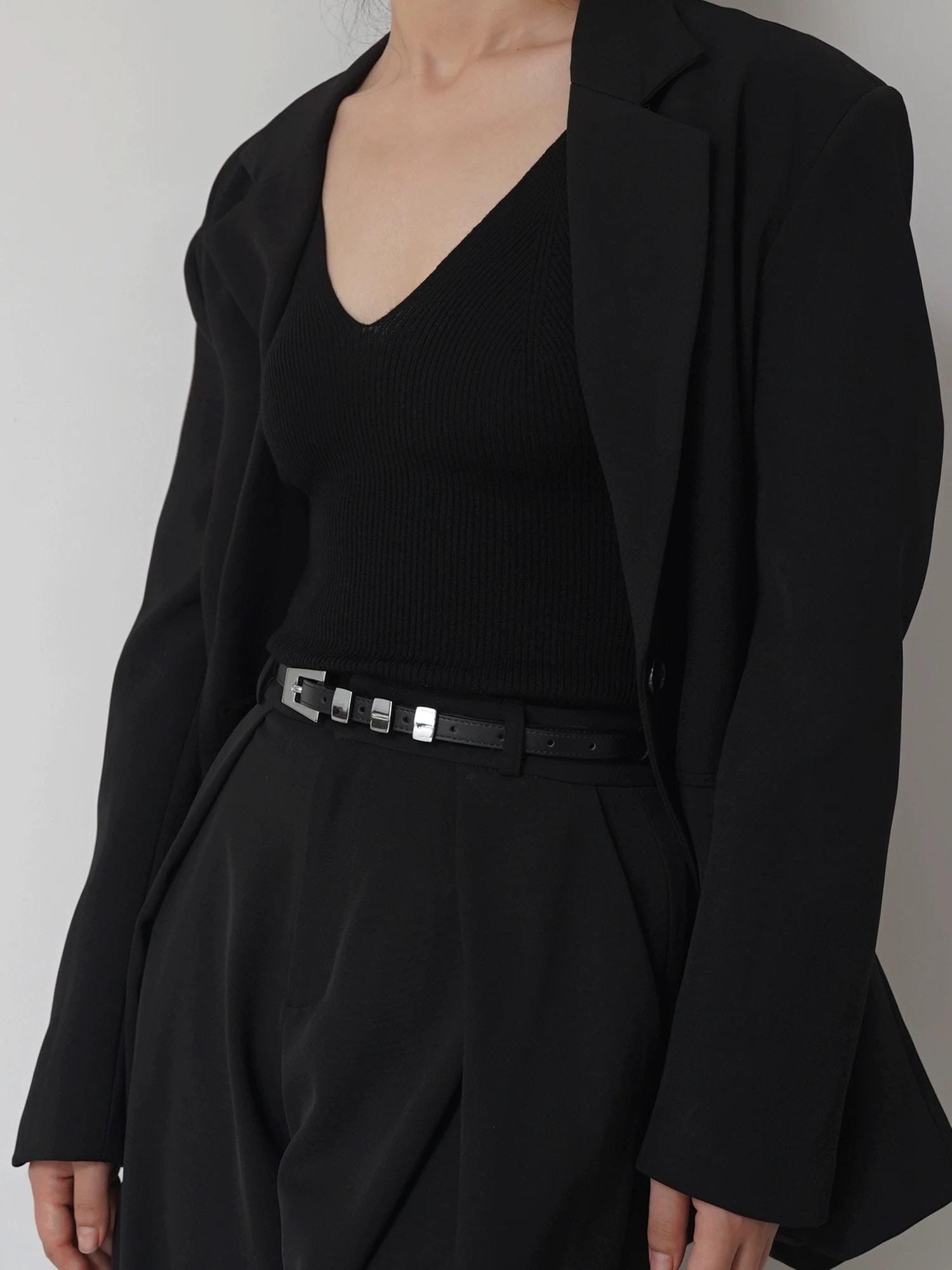 Slim Belt with Silver Metal Buckle