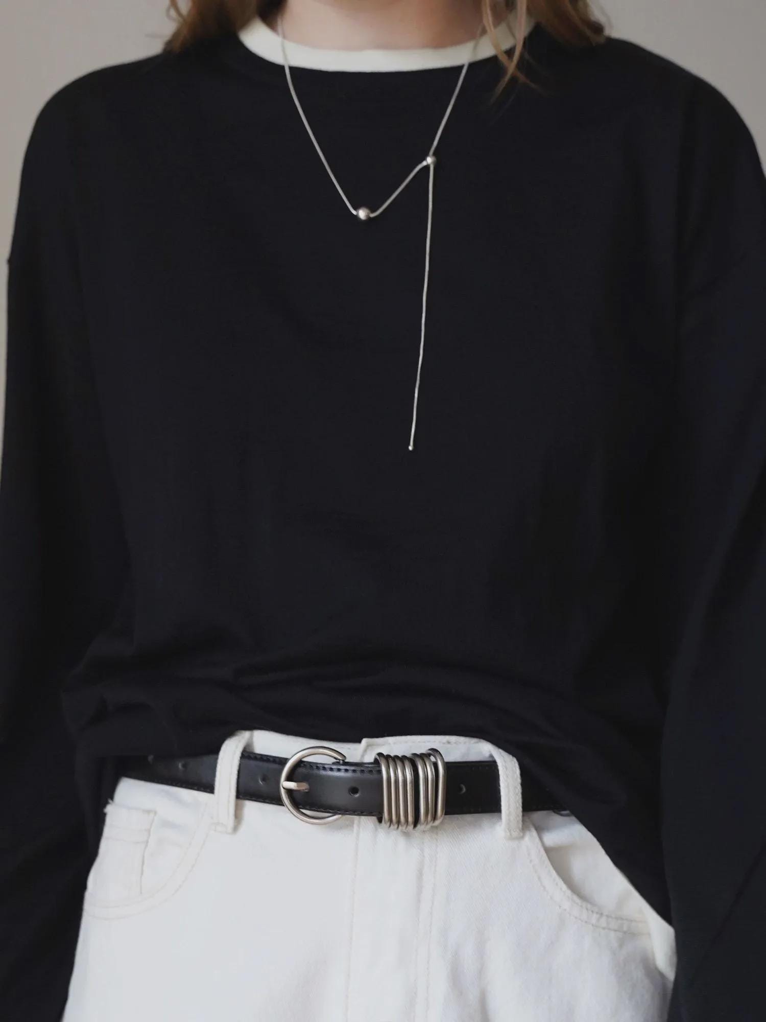 Leather Belt with Silver 7-Ring Buckle