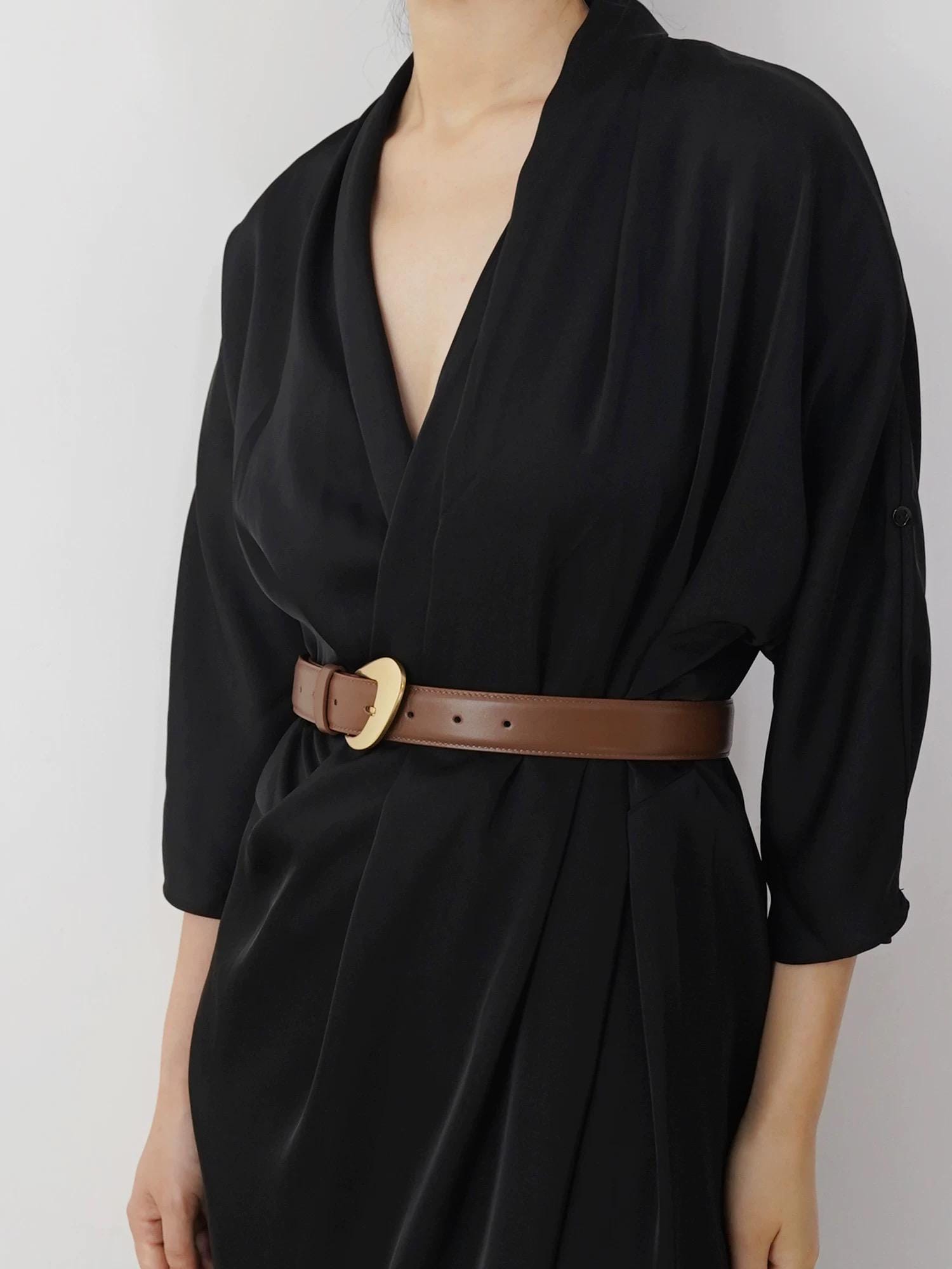 Leather Belt with Large Gold Sculptural Buckle