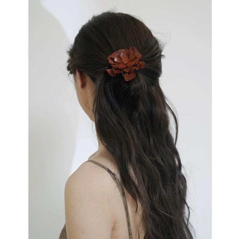 Leather Flower Hair Tie