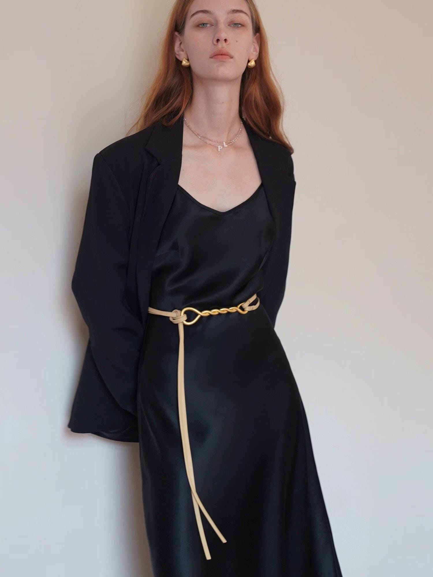 Top Grain Leather Rope Knotted Belt with Gold Buckle