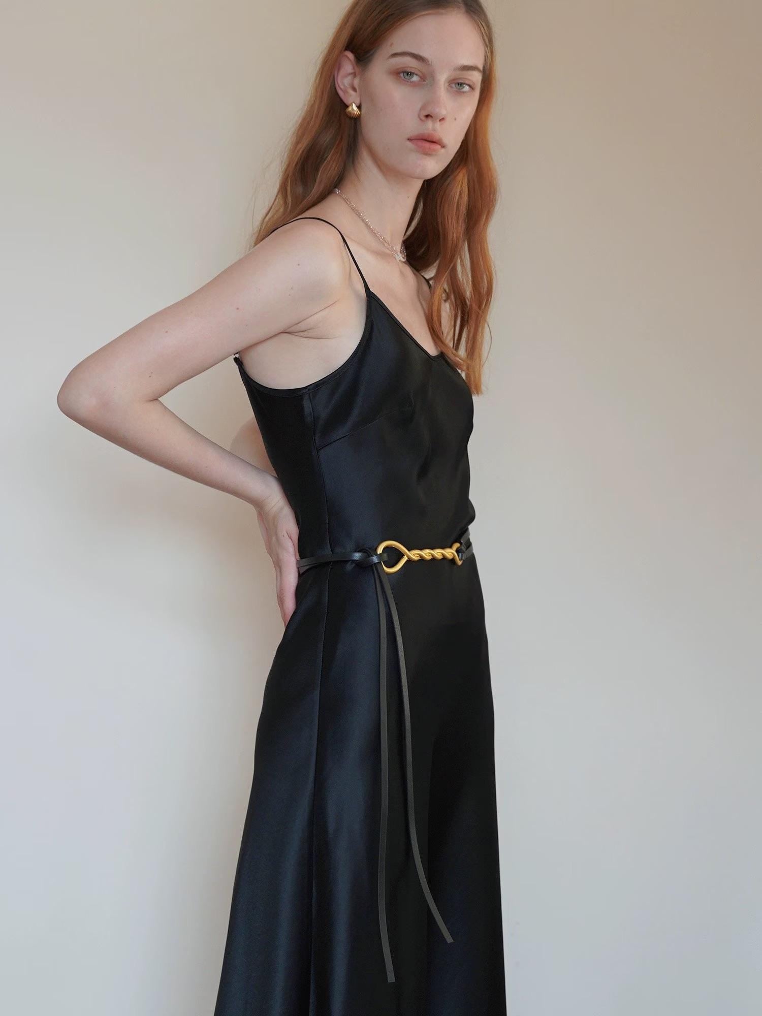 Top Grain Leather Rope Knotted Belt with Gold Buckle