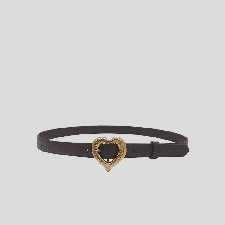 Leather Belt with Hammered Heart Buckle