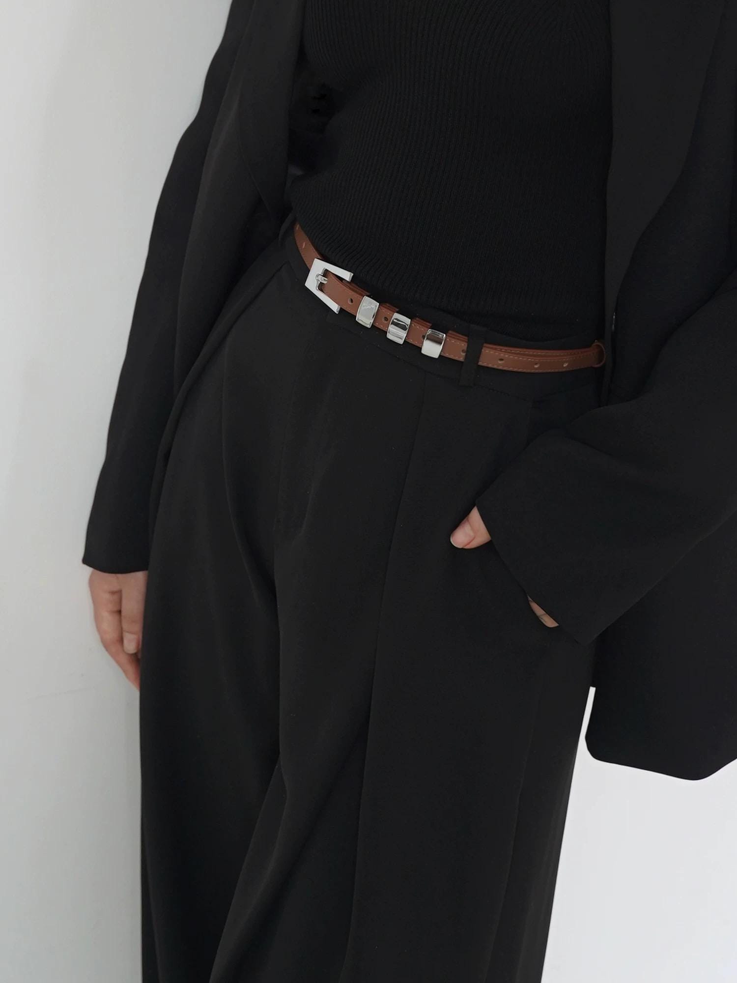 Slim Belt with Silver Metal Buckle