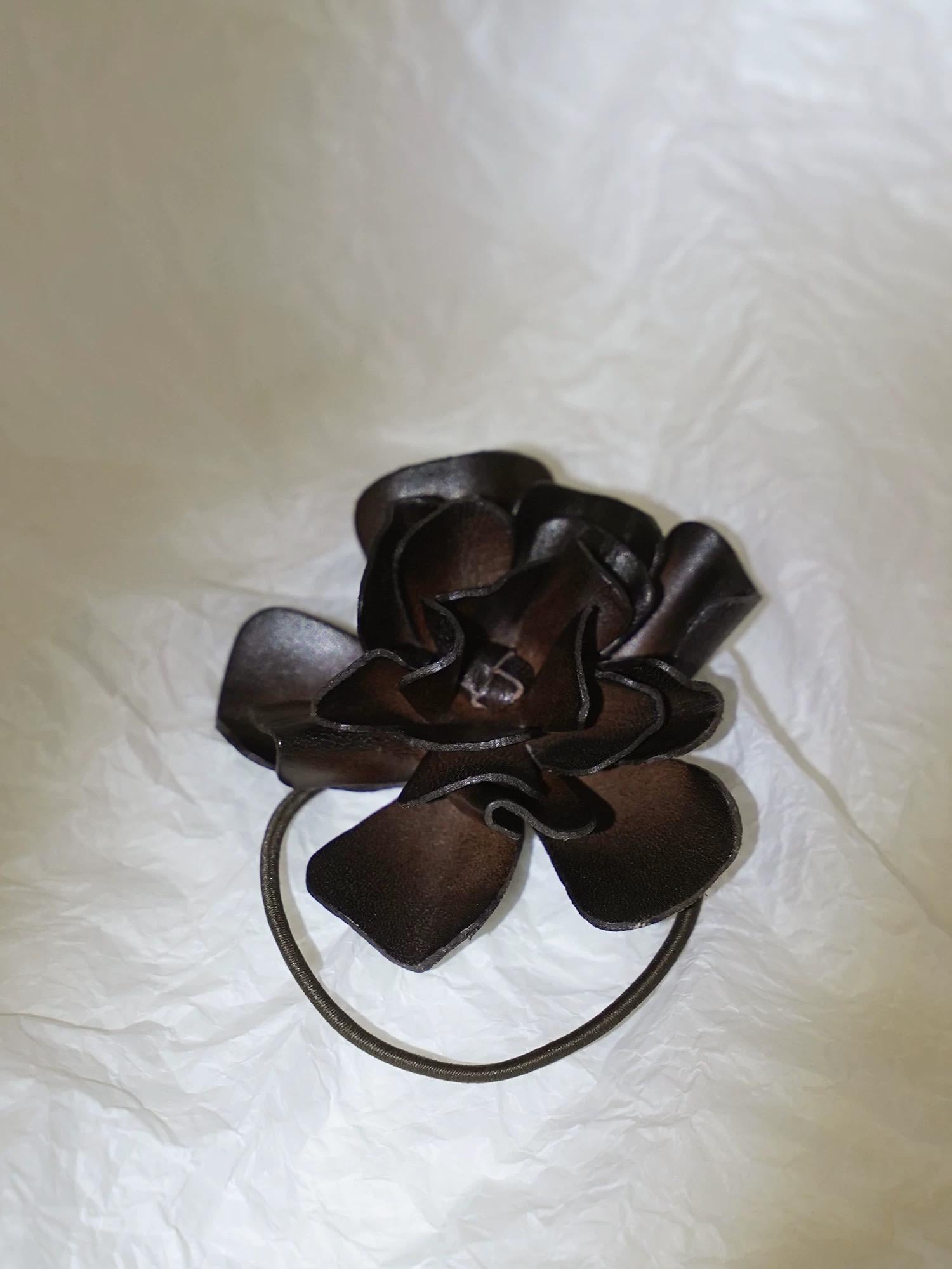 Leather Flower Hair Tie