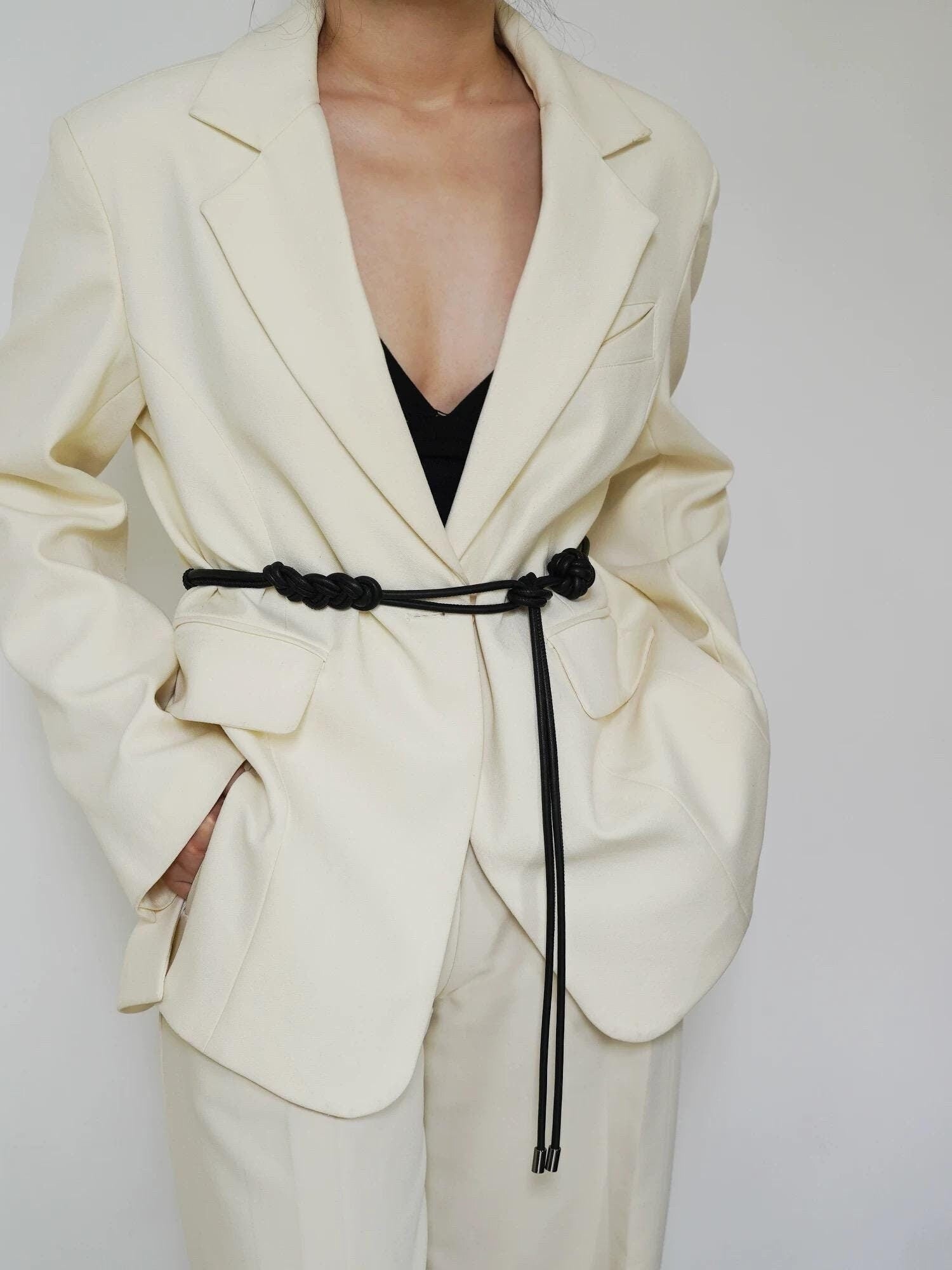 Microfiber Leather Rope Belt with Knots