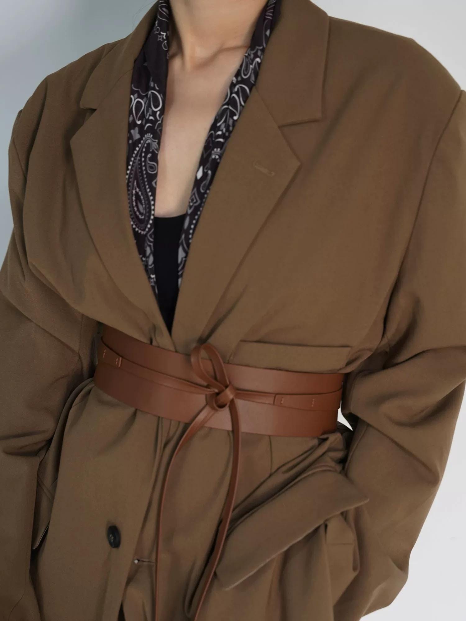 Wide Wrap Leather Belt, Obi Belt