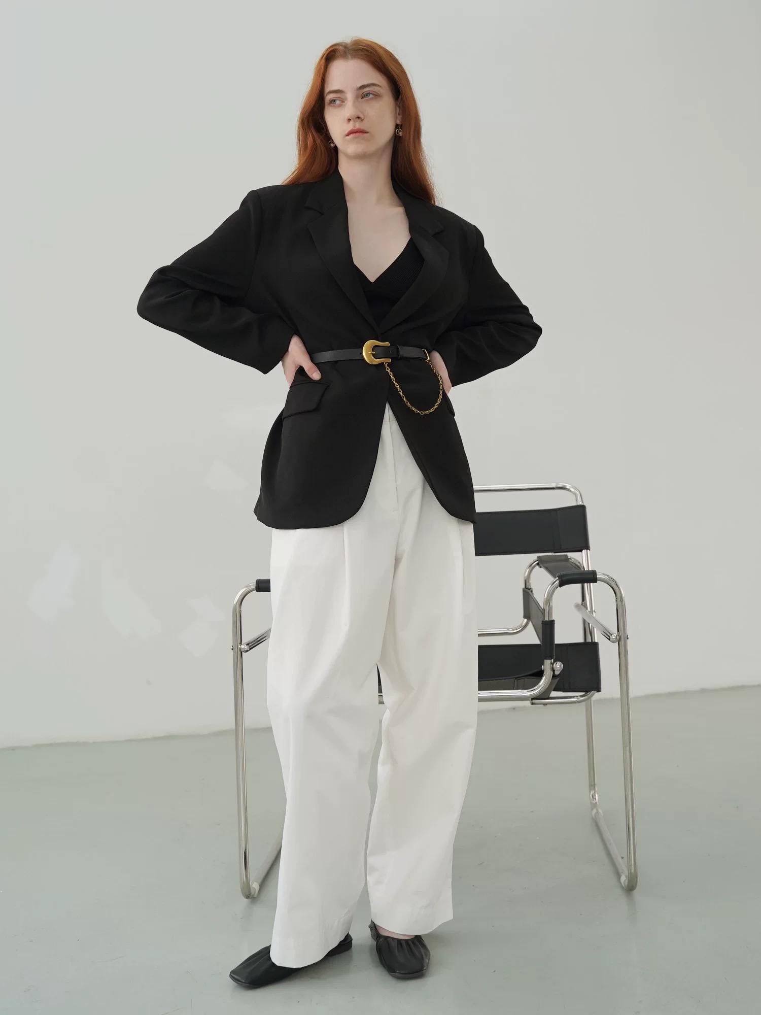 Black Leather Belt with Gold Buckle and Dangling Chain