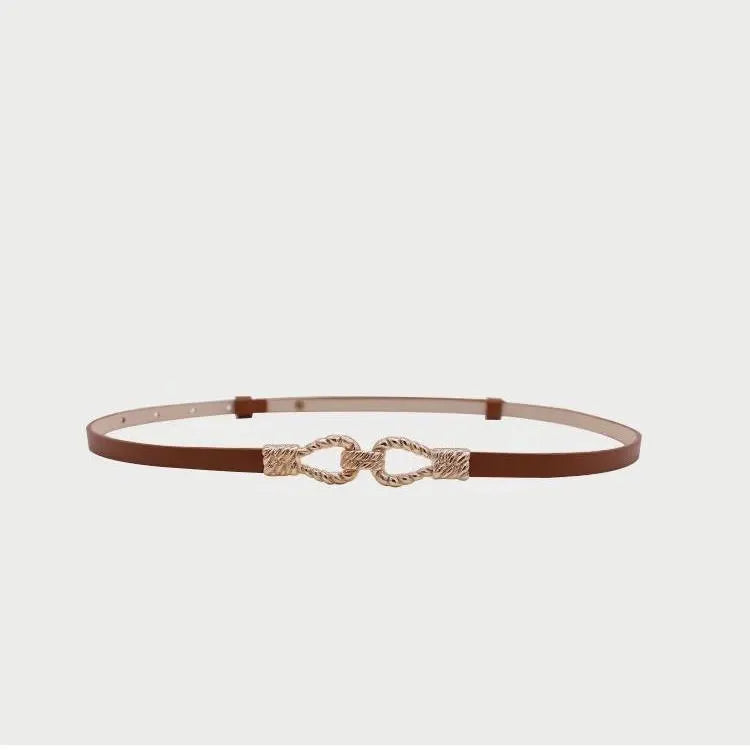 Skinny Belt with Small Gold Metal Buckle