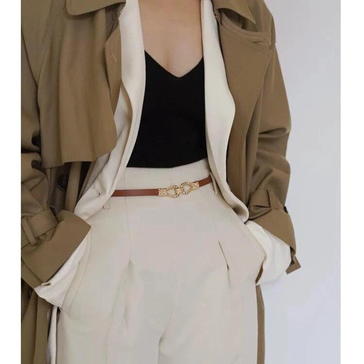 Skinny Belt with Small Gold Metal Buckle