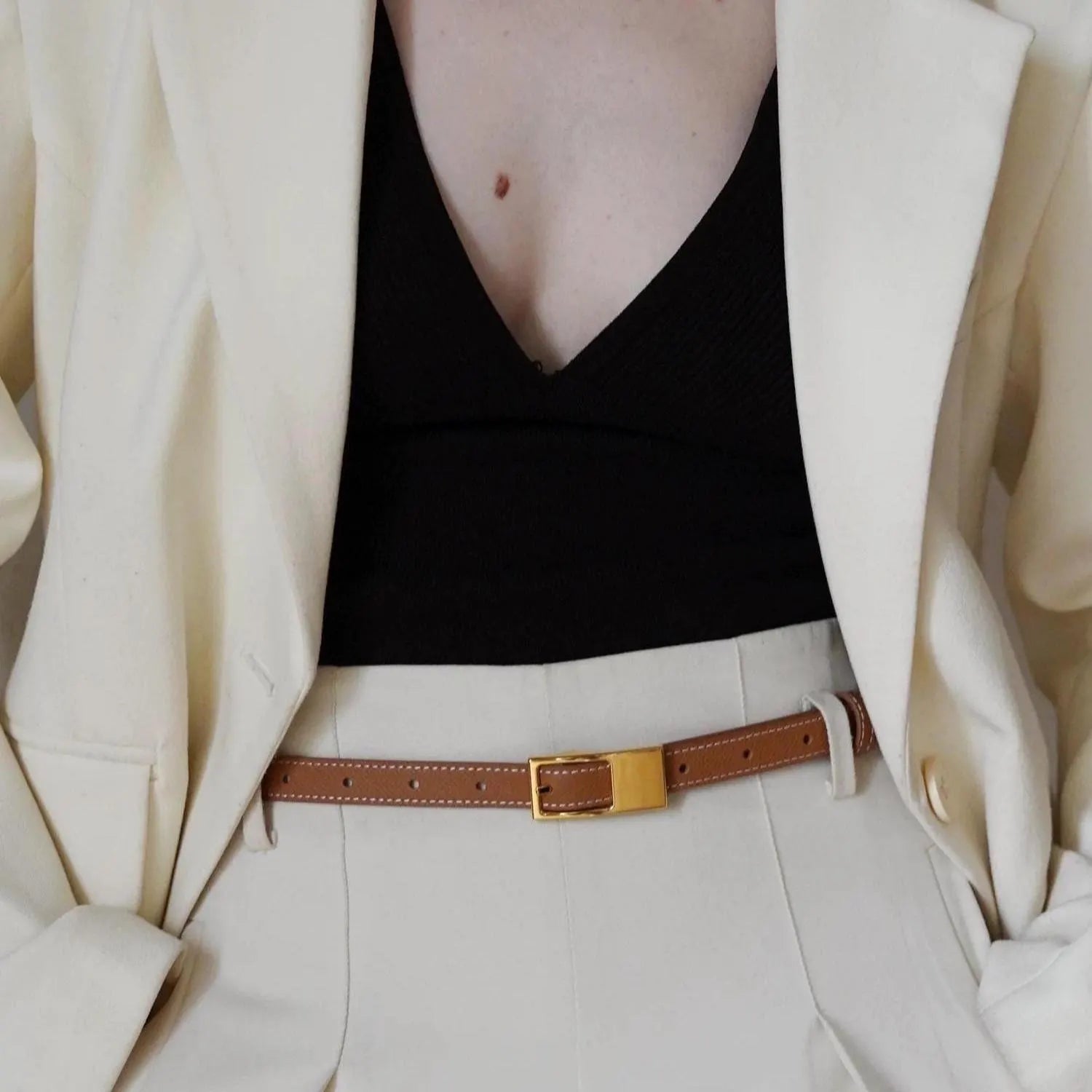 Minimalist Skinny Belt with Rectangle Buckle