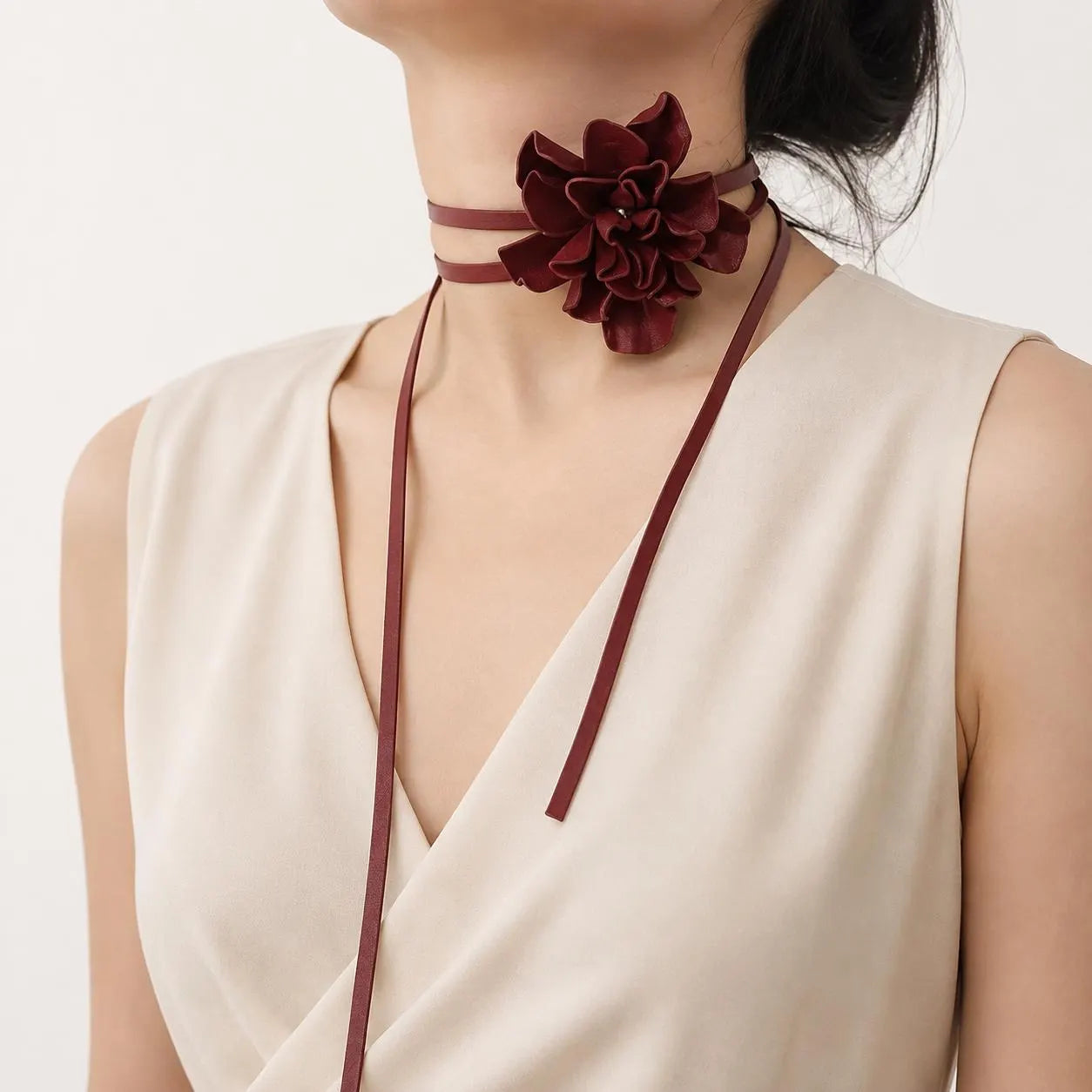 Leather Flower Choker/Neck Wrap