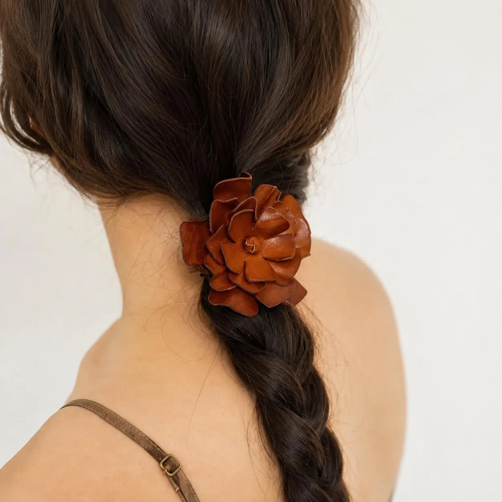 Leather Flower Hair Tie